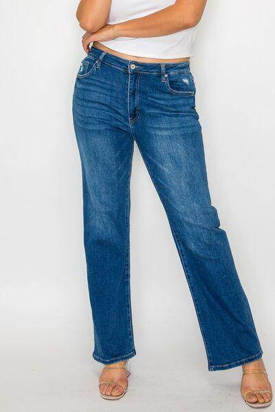 bytos Full Size Cat's Whiskers High Rise Straight Jeans - Selvanelle
