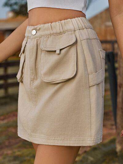 Pocketed Elastic Waist Denim Skirt for Women Fashion - Selvanelle