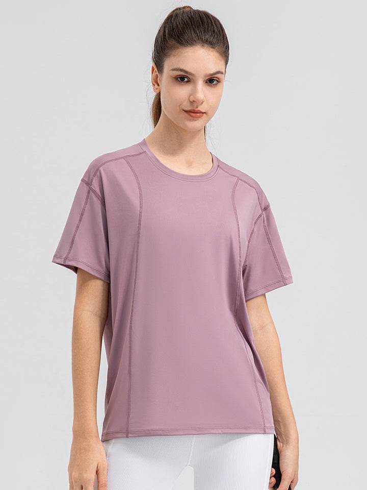Round Neck Short Sleeve Active Top - Selvanelle