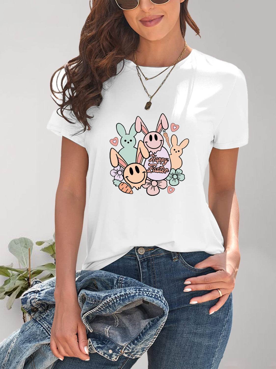 Graphic Round Neck Short Sleeve T-Shirt - Selvanelle
