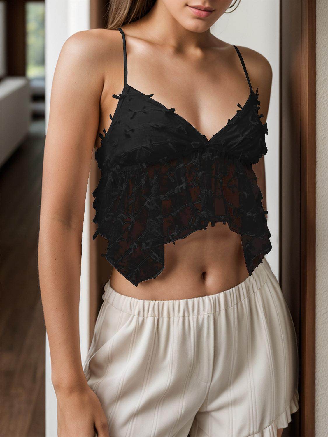 Tied V-Neck Cami for Women in Sheer Polyester Fabric - Selvanelle