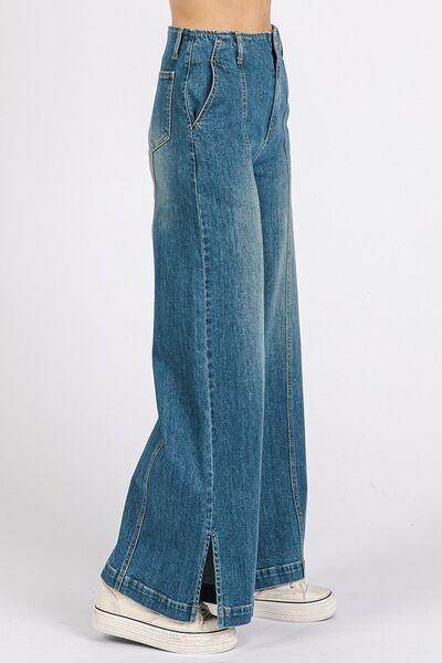 Mittoshop Medium Wash Seam Detail Wide Leg Denim Jeans - Selvanelle