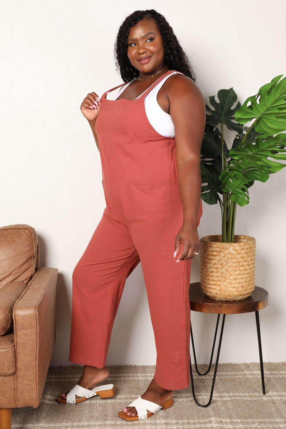 Perfee Wide Leg Overalls with Front Pockets for Women - Selvanelle