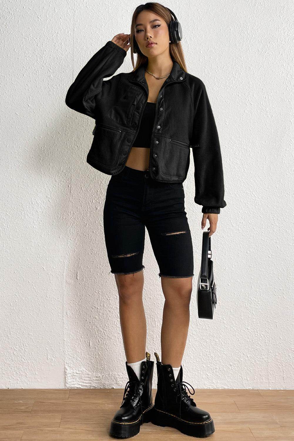 Snap Down Collared Jacket for Women with Pockets - Selvanelle