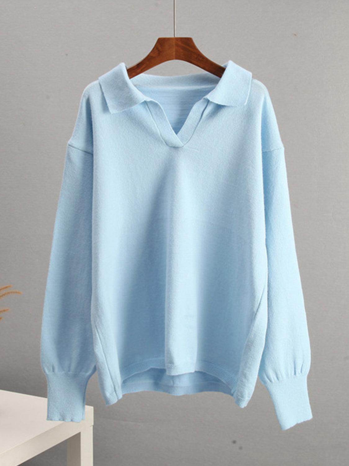 Johnny Collar Long Sleeve Top and Pants Sweater Set Women - Selvanelle