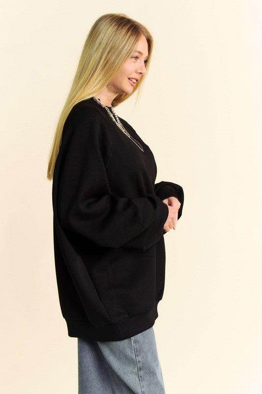 Davi & Dani Round Neck Raglan Sleeve Sweatshirt for Women - Selvanelle