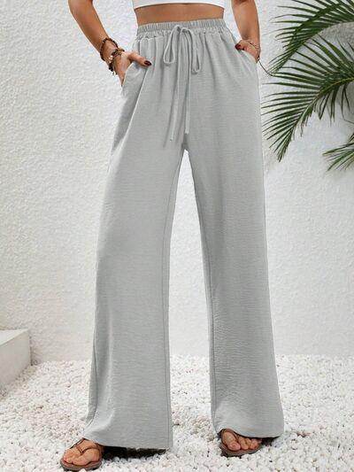 Wide Leg Drawstring Pants for Women in Opaque Fabric - Selvanelle