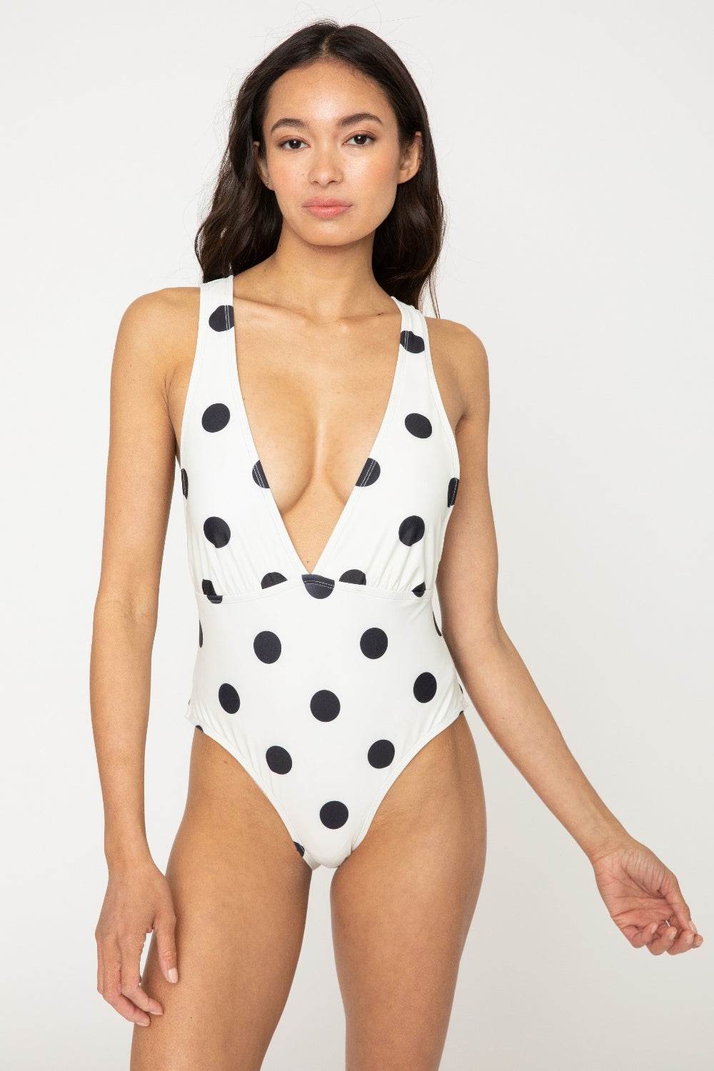 Marina West Swim Beachy Keen Polka Dot Tied Plunge One-Piece Swimsuit - Selvanelle