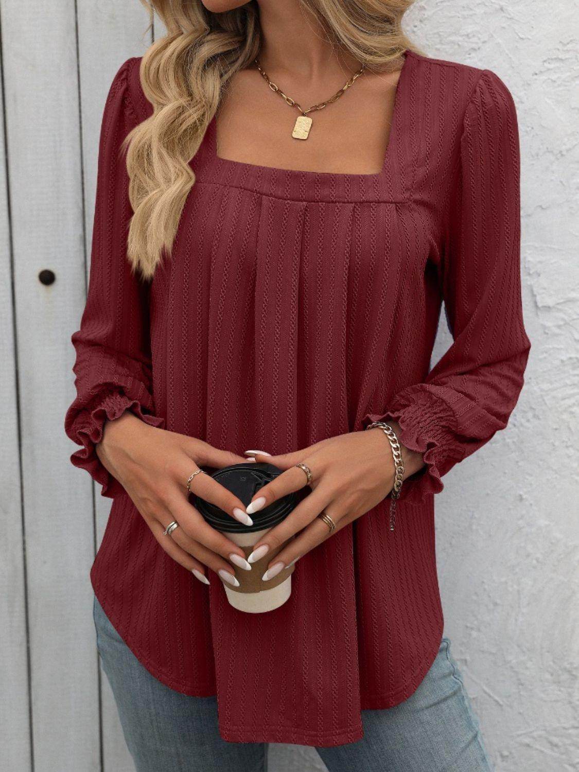 Mandy Square Neck Long Sleeve Top for Stylish Comfort - Selvanelle