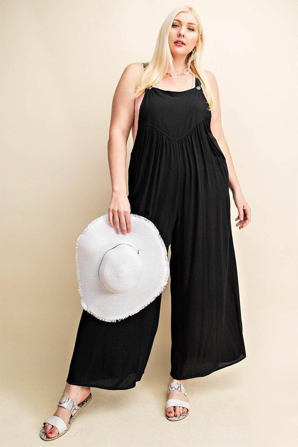 Kori America Full Size Sleeveless Ruched Wide Leg Overalls - Selvanelle