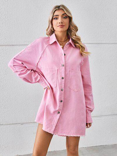 Raw Hem Button Up Denim Dress for Effortless Style - Selvanelle