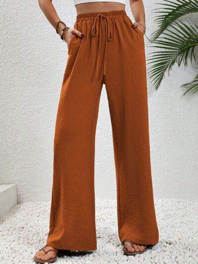 Wide Leg Drawstring Pants for Women in Opaque Fabric - Selvanelle