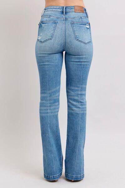 Judy Blue HW Tummy Control Vintage Wash Side Slit Slim Boot Jeans - Selvanelle