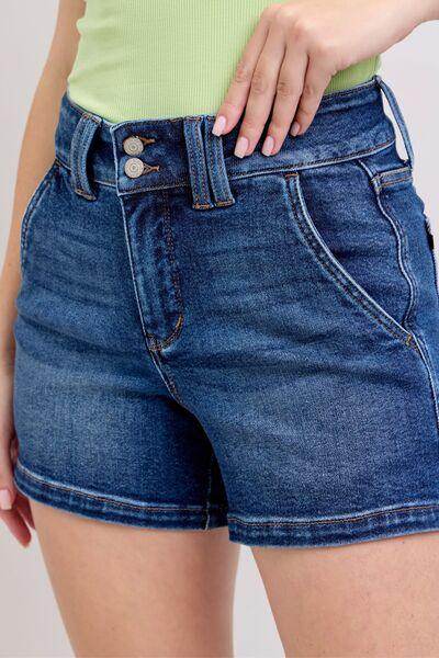 Judy Blue Full Size Double Button Waistband Denim Shorts Plus Size - Selvanelle
