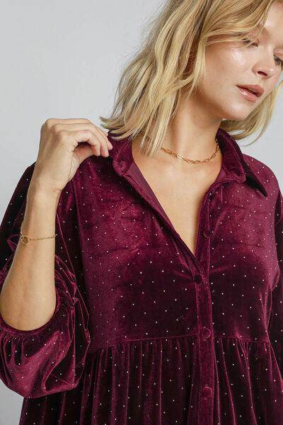 Umgee Full Size Polka Dot Button Up Half Sleeve Shirt - Selvanelle
