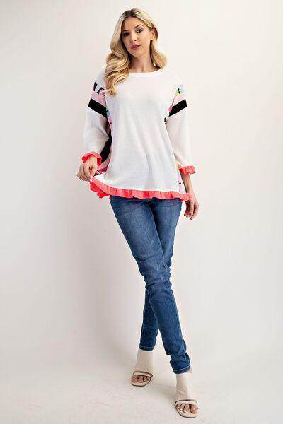 Celeste Full Size Ruffle Sleeve Color Block Top Plus Size - Selvanelle