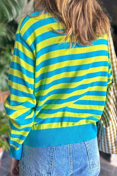 Striped Round Neck Long Sleeve Sweater for Women Fashion - Selvanelle