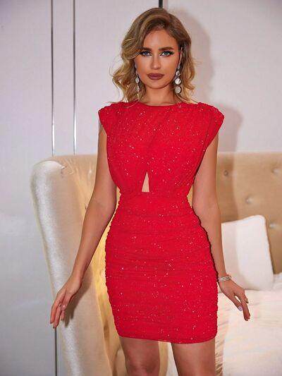 Cutout Ruched Round Neck Dress for Stylish Comfort - Selvanelle