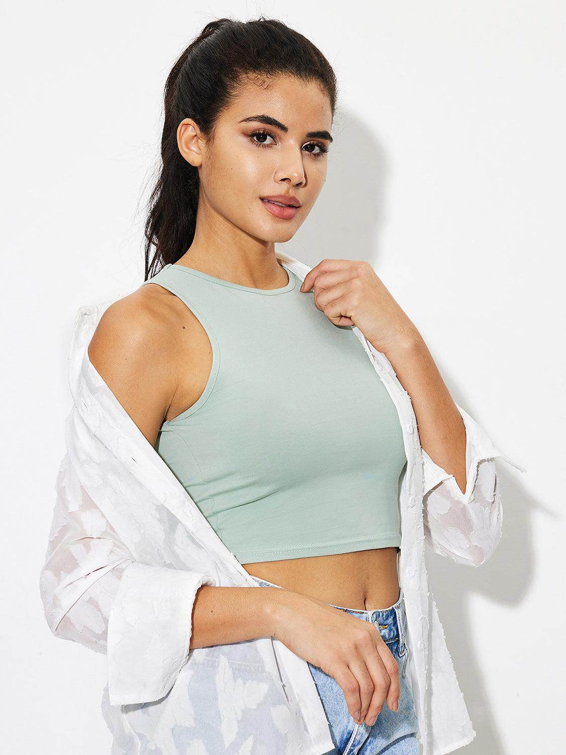 Stylish Round Neck Cropped Tank for Everyday Wear - Selvanelle