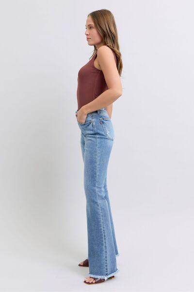 Judy Blue Full Size Raw Hem High Rise Bootcut Jeans for Women - Selvanelle