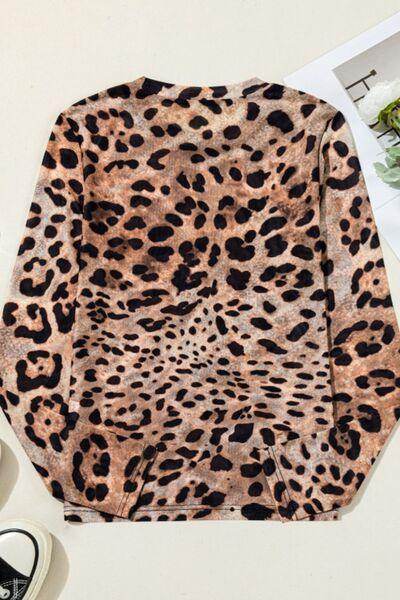 Leopard Round Neck Long Sleeve Blouse for Women Fashion - Selvanelle
