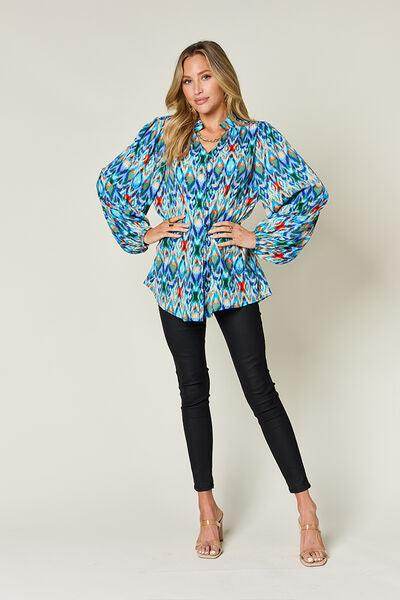 Double Take Full Size Printed Balloon Sleeve Blouse for Women - Selvanelle