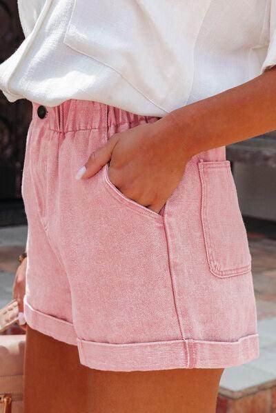 Paperbag Waist Denim Shorts for Women with Pockets - Selvanelle