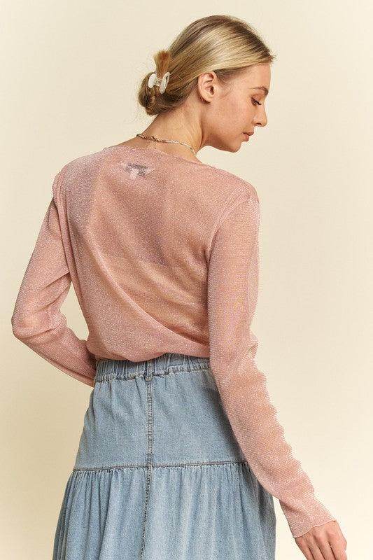 Davi & Dani Glitter Mesh Lettuce Hem Long Sleeve Top Women - Selvanelle