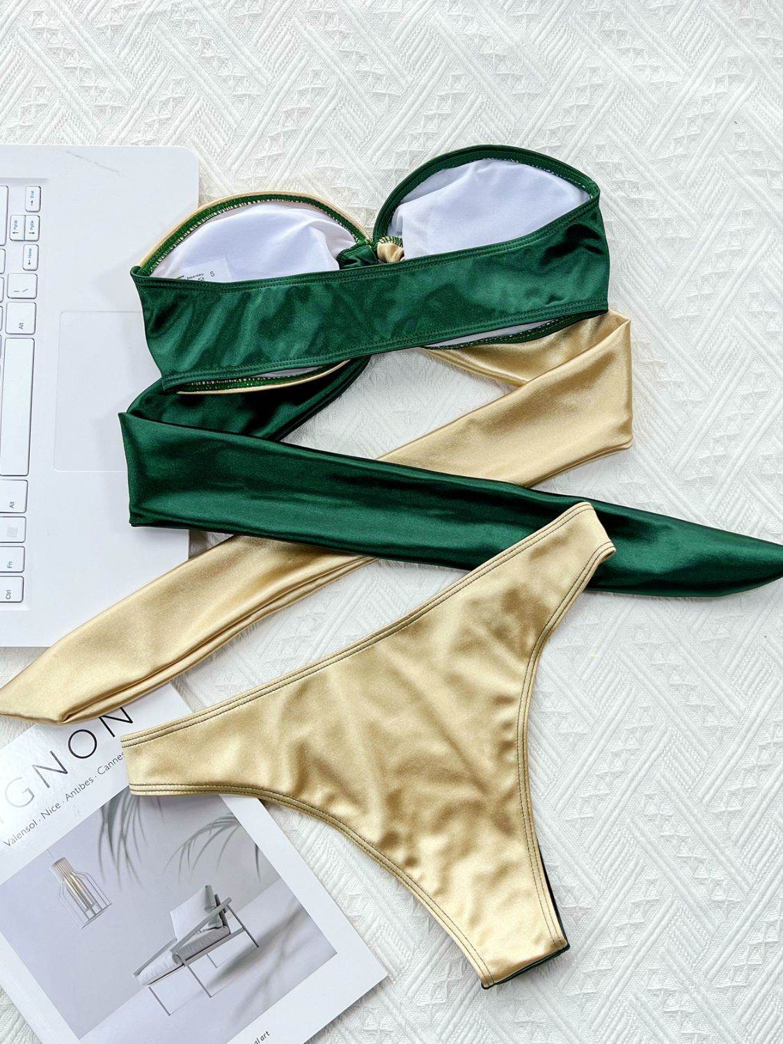 Two-Tone Ring Detail Tied Bikini Set - Selvanelle