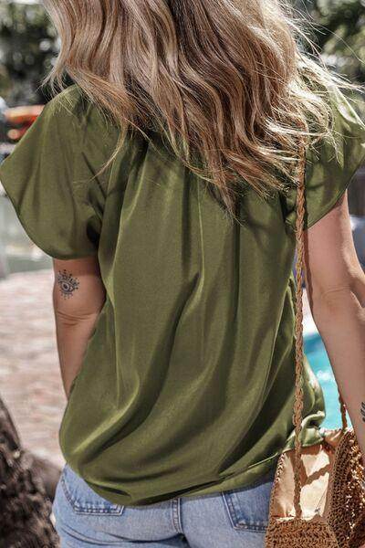 Pleated Flutter Sleeve Satin Top for Effortless Style - Selvanelle