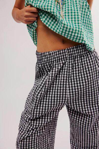 Plaid Elastic Waist Pants with Pockets for Comfort Style - Selvanelle