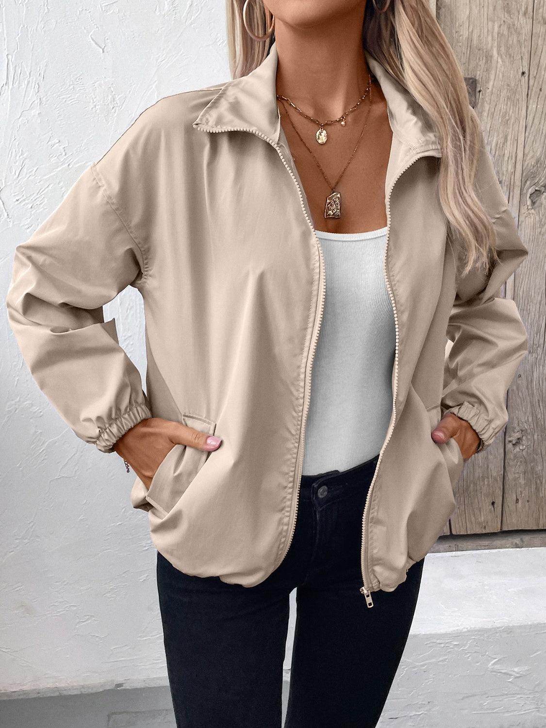 Ivy Lane Pocketed Zip Up Long Sleeve Jacket for Women - Selvanelle