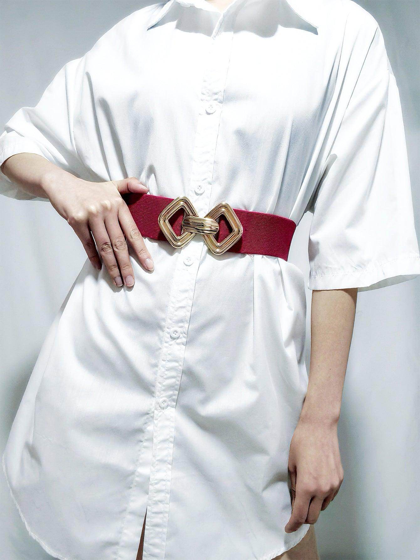 Geometric Buckle Elastic Wide Belt for Stylish Comfort - Selvanelle