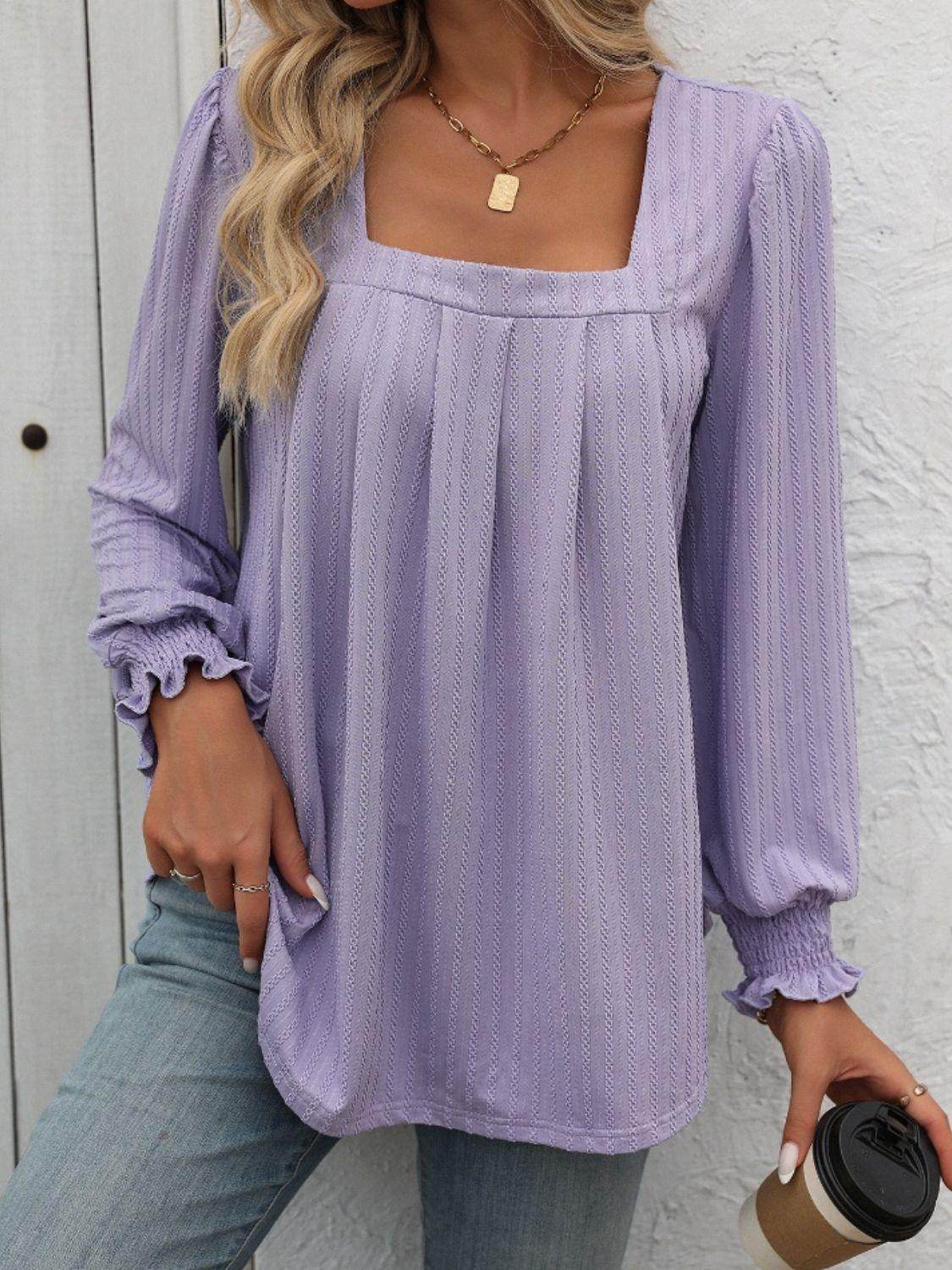 Mandy Square Neck Long Sleeve Top for Stylish Comfort - Selvanelle