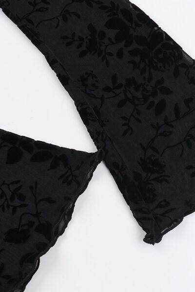 Double Tied Long Sleeve Blouse in Sheer Chiffon Style - Selvanelle