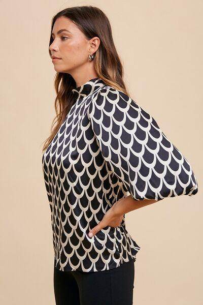 Annie Wear Tie Back Abstract Print Mock Neck Blouse - Selvanelle