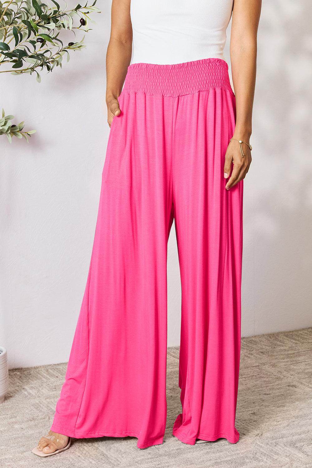 Double Take Full Size Smocked Wide Waistband Wide Leg Pants - Selvanelle