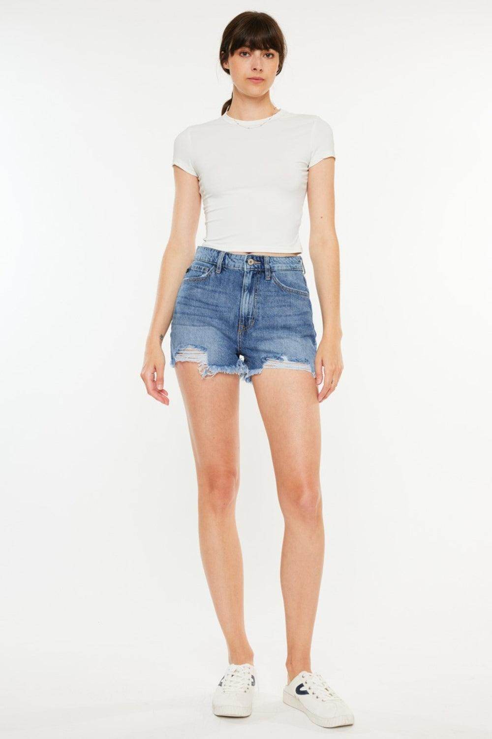 Kancan Distressed Raw Hem High Waist Denim Shorts for Women - Selvanelle