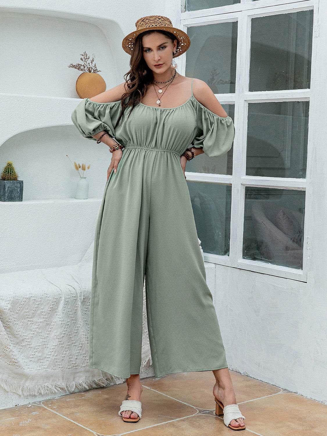 Spaghetti Strap Wide Leg Jumpsuit - Selvanelle