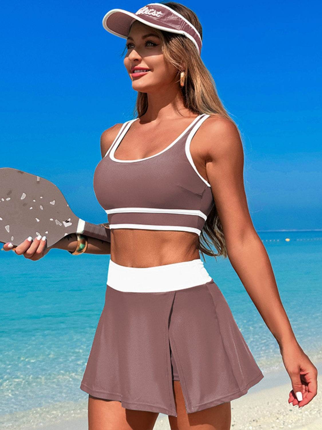 Scoop Neck Top and Skort Swim Set - Selvanelle