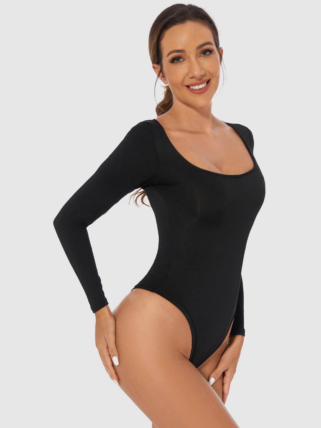 Full Size Scoop Neck Long Sleeve Bodysuit for Women - Selvanelle
