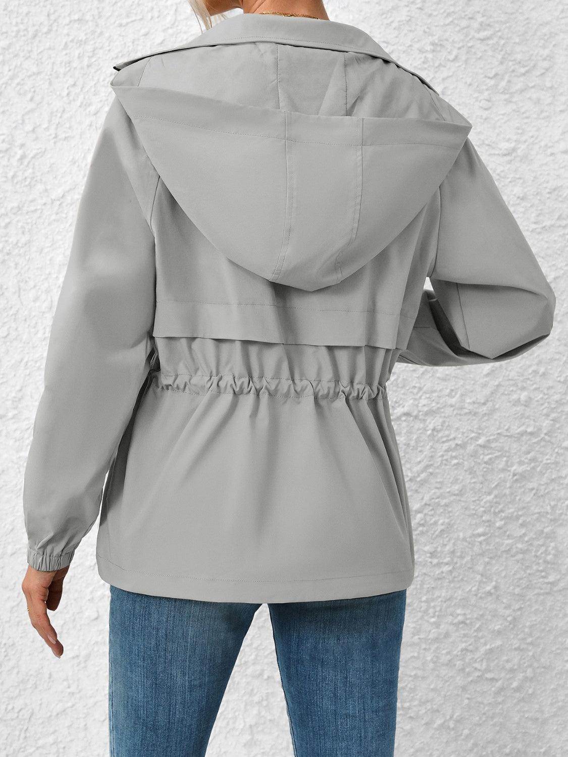 Ivy Lane Drawstring Zip Up Hooded Jacket for Women - Selvanelle