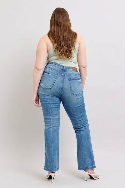 Judy Blue HW Tummy Control Vintage Wash Side Slit Slim Boot Jeans - Selvanelle