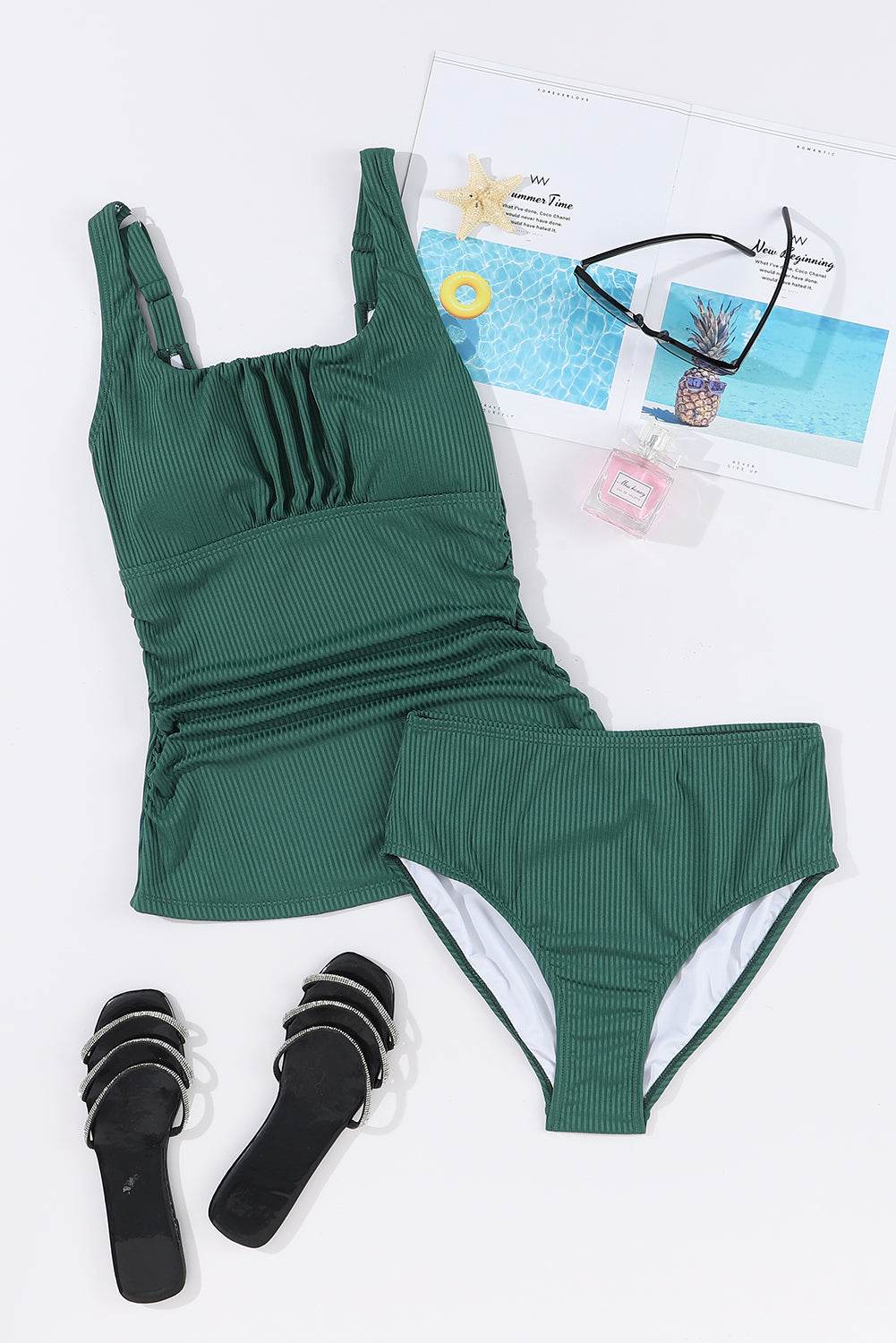 Square Neck Wide Strap Tankini Set - Selvanelle