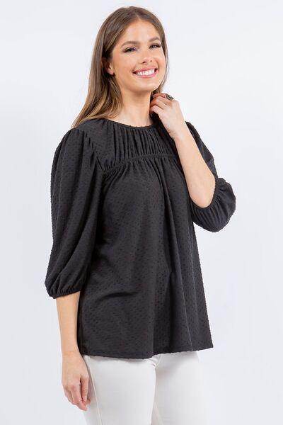 Celeste Full Size Puff Sleeve and Bow Detail Top Plus Size - Selvanelle