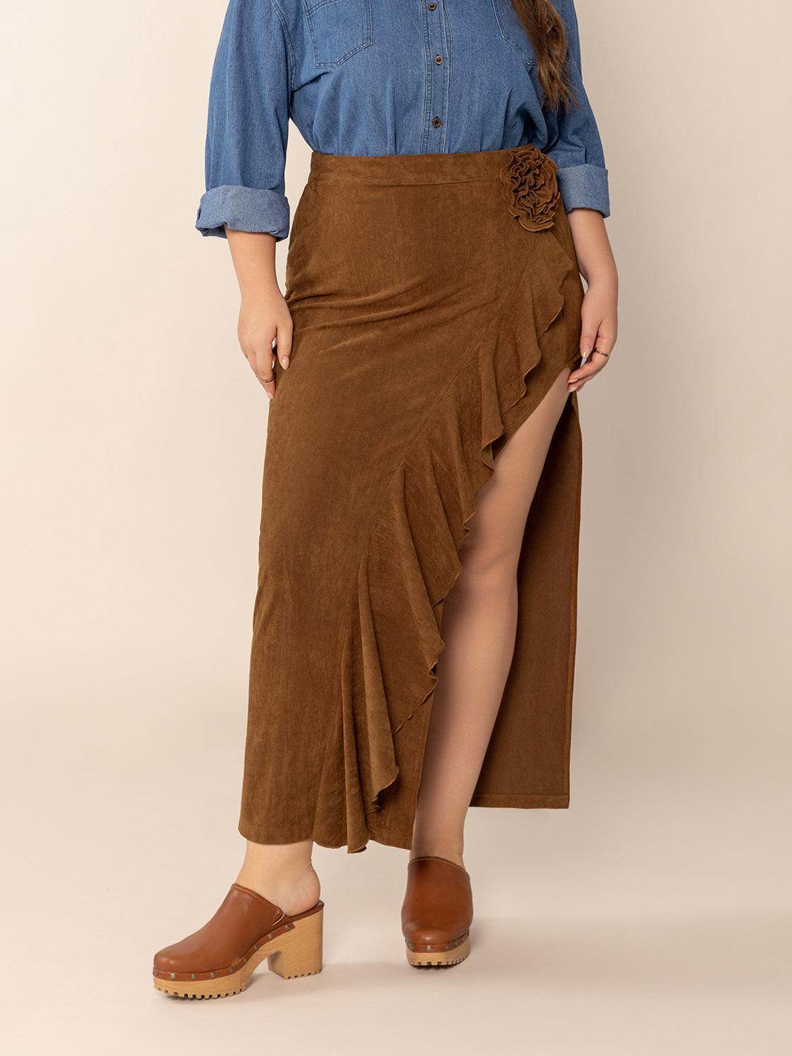 Plus Size Ruffled Slit High Rise Skirt for Stylish Comfort - Selvanelle