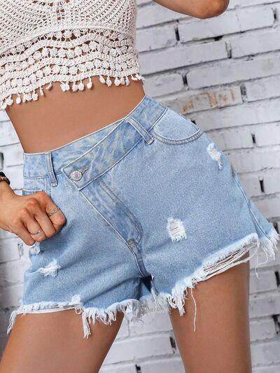 Distressed Raw Hem Denim Shorts for Stylish Summer Wear - Selvanelle