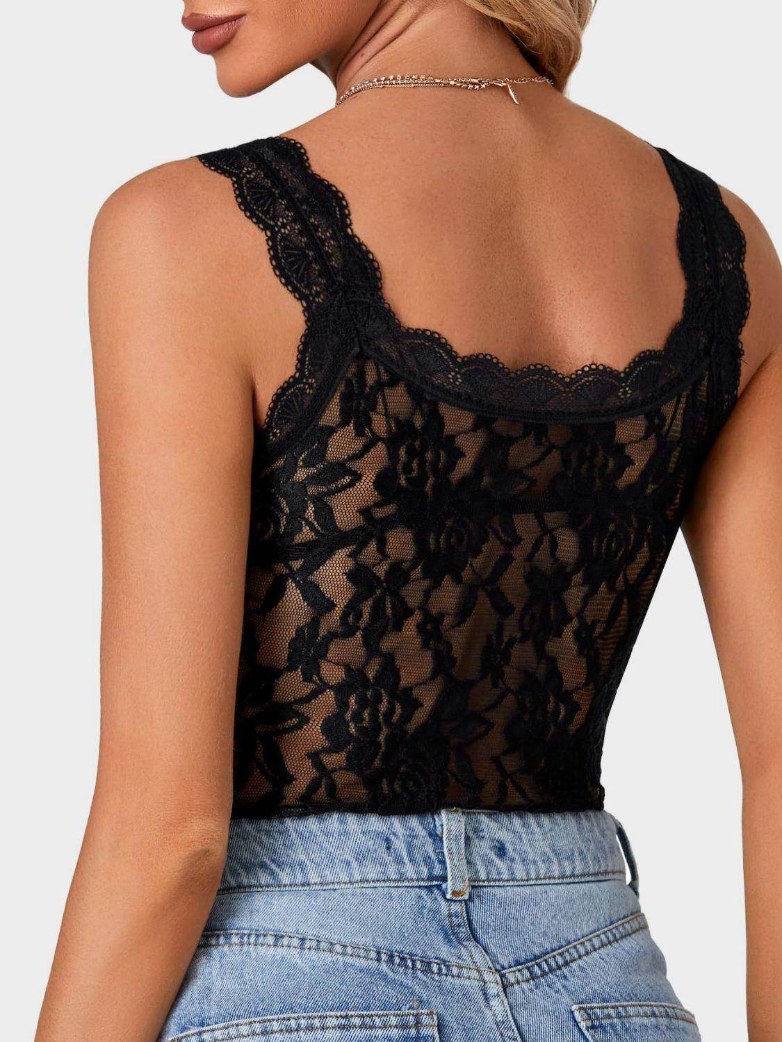 Lace Scoop Neck Tank for Women in Sheer Stretch Fabric - Selvanelle