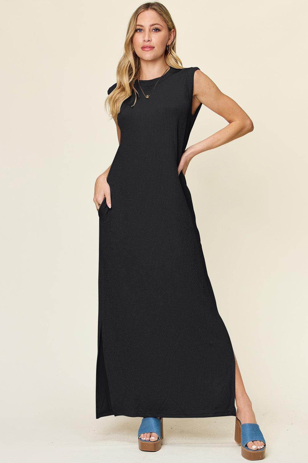 Double Take Full Size Texture Mock Neck Sleeveless Maxi Dress - Selvanelle