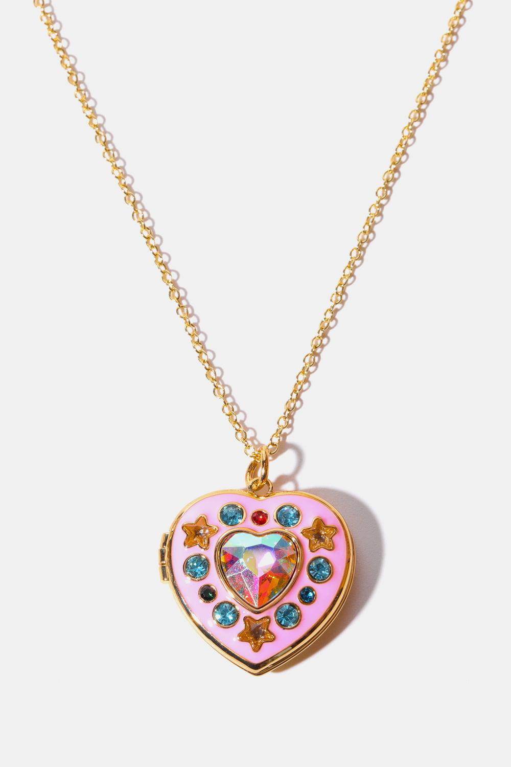 Rhinestone Decor Heart Box Pendant Necklace for Women - Selvanelle